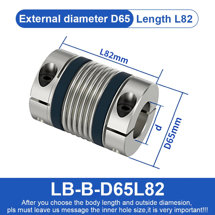 Shaft Coupling LB B D65L82 – Bellows Flexible Motor Coupler for CNC Machines