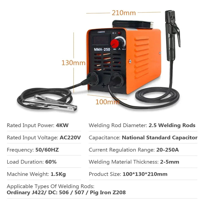 Portable ZX7 250A MMA Arc Welder Inverter Welding Machine 110V/220V