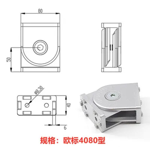 2020/ 4040/ 3060/ 3030/ 2040/ 4080/ 4545/ 5050/ 6060/ 8080/ Pieza de conexión de bisagra móvil Perfil de aluminio industrial 