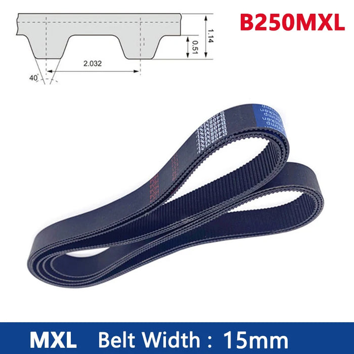 MXL Timing Belt – B250MXL Rubber Closed Loop Synchronous Belt, 15mm Width, 508mm Length