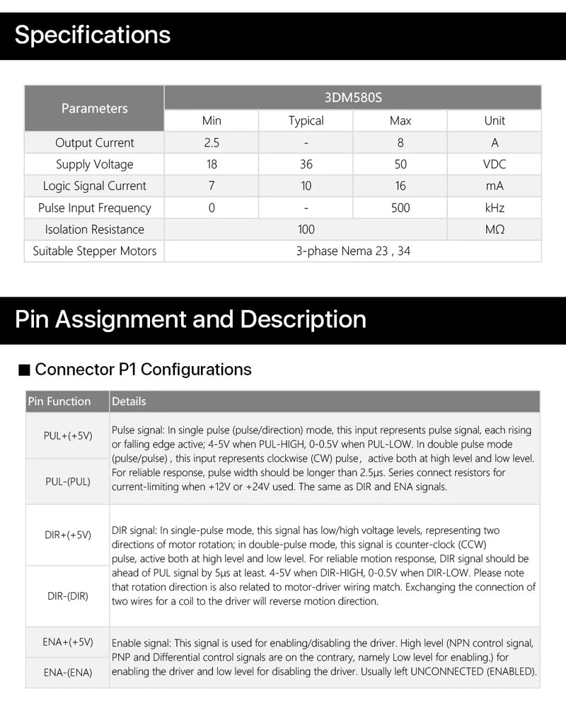 Cloudray Leadshine NEMA 23 3-Phase Stepper Motor Kit 0.9–1.3N.m 3DM580S