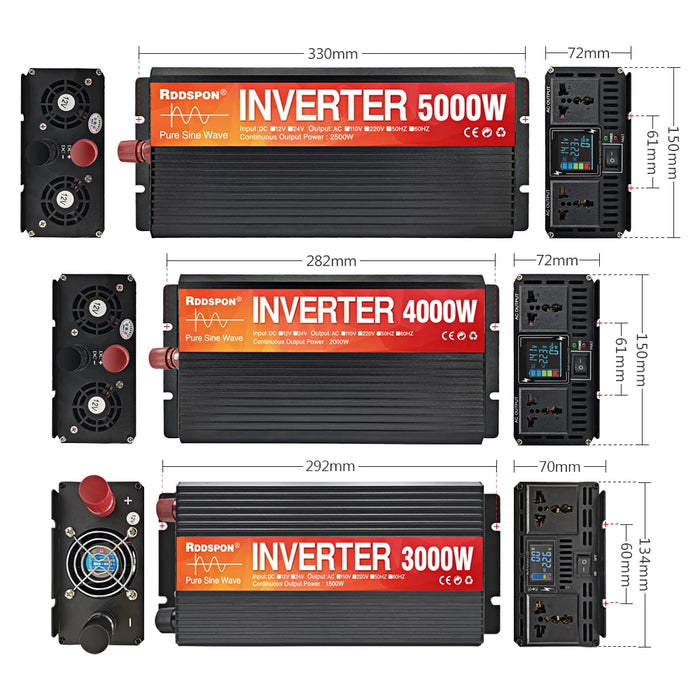 RDDSPON Pure Sine Wave Inverter 3000W 4000W 5000W Double Socket LCD