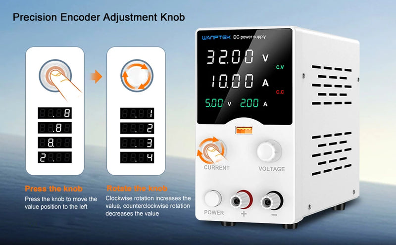 GA3010B Adjustable DC Bench Power Supply 32V 10A with USB Display – Digital Lab Voltage Regulator