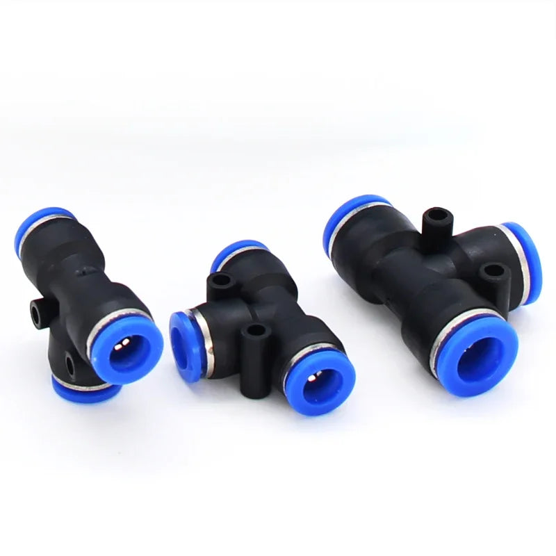 PE Series Pneumatic Tee Connector – T Type 3-Way Push-In Fitting 4–16mm (50/100PCS)