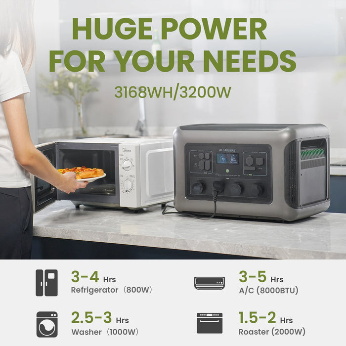 ALLPOWERS R3500 Central eléctrica portátil con batería expandible 3168Wh 