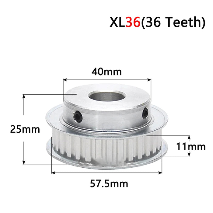 XL-Zahnriemenscheibe, 36 Zähne, Bohrung 6, 8, 10, 12, 14, 15, 16, 17, 19, 20, 22, 25 mm 