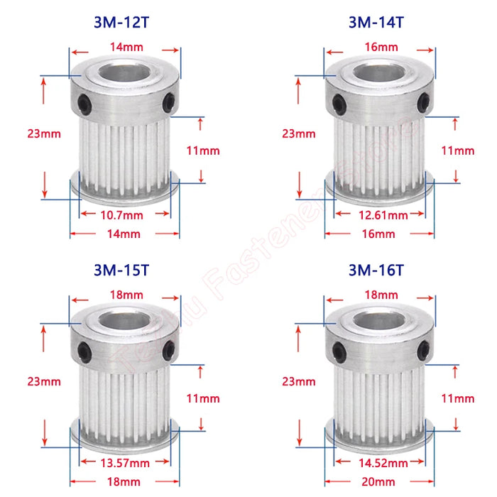 HTD3M Riemenbreite 10 mm, 12T-20T Zahnriemenscheibe 12 14 15 16 17 18 20 