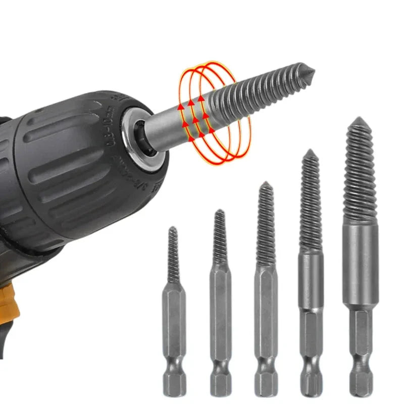 Juego de guía de brocas centrales Extractor de tornillos, perno dañado roto, 5 uds.