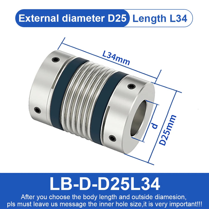 Aluminum Alloy Shaft Coupler Bellows - LB-B-D25L38 (Clamping Bellows) LB-D-D25L34 (Thimble Type Bellows)