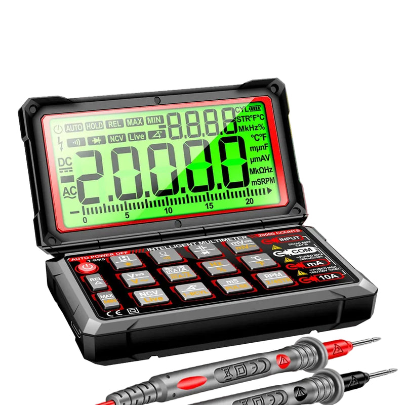 623 Digital Car Multimeter – 20000 Counts True RMS, AC/DC 1000V, 10A, RPM & Dwell, Pulse Width (ms), Duty Cycle, NCV, Capacitance, Temperature, Rechargeable