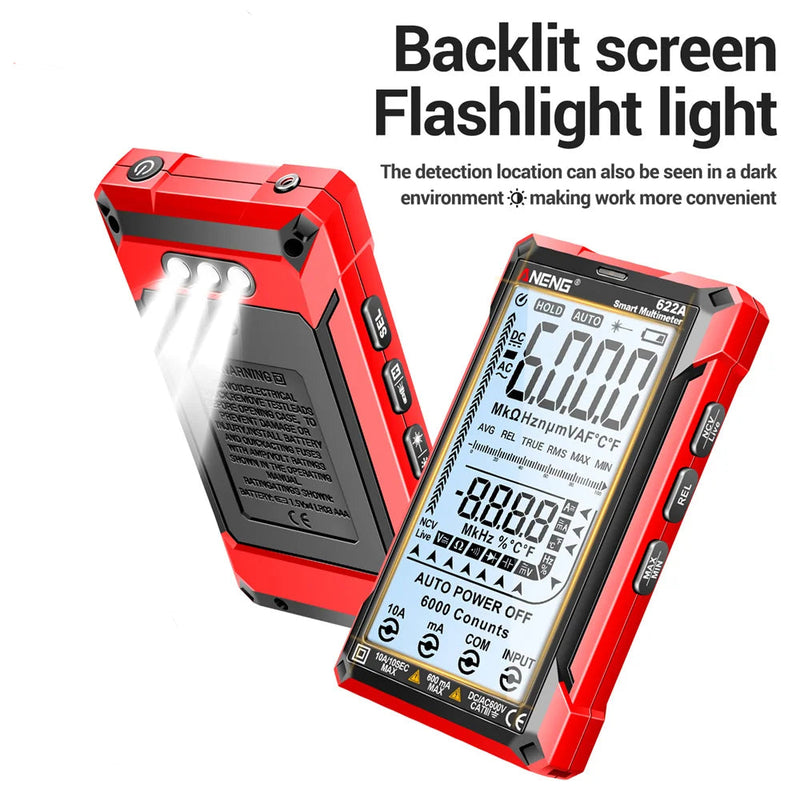 622A Smart Digital Multimeter 6000 Counts with Infrared Laser – Auto Range True RMS, 10A, NCV, Capacitance, Hz, Temperature