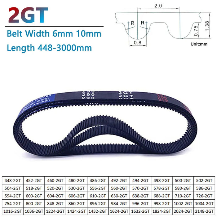 GT2 2GT Synchronous Timing Belt Length 448-3000mm Width 6mm 10mm