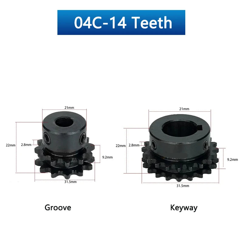 1 piñón de doble fila para cadena de rodillos 14T 15T 14 15 dientes 04C 25H 