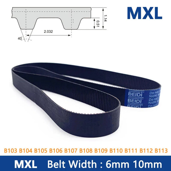 MXL Timing Belt - 6mm/10mm Rubber Closed Synchronous Belt, Pitch Length 209.3-229.62mm