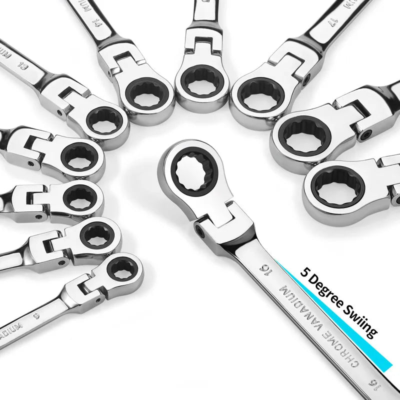 Combination Ratcheting Wrench Set with Flexible Head