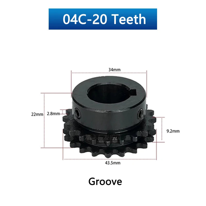 1 piñón de doble fila de 20 dientes 04C 25H para cadena de rodillos 20T 45# 