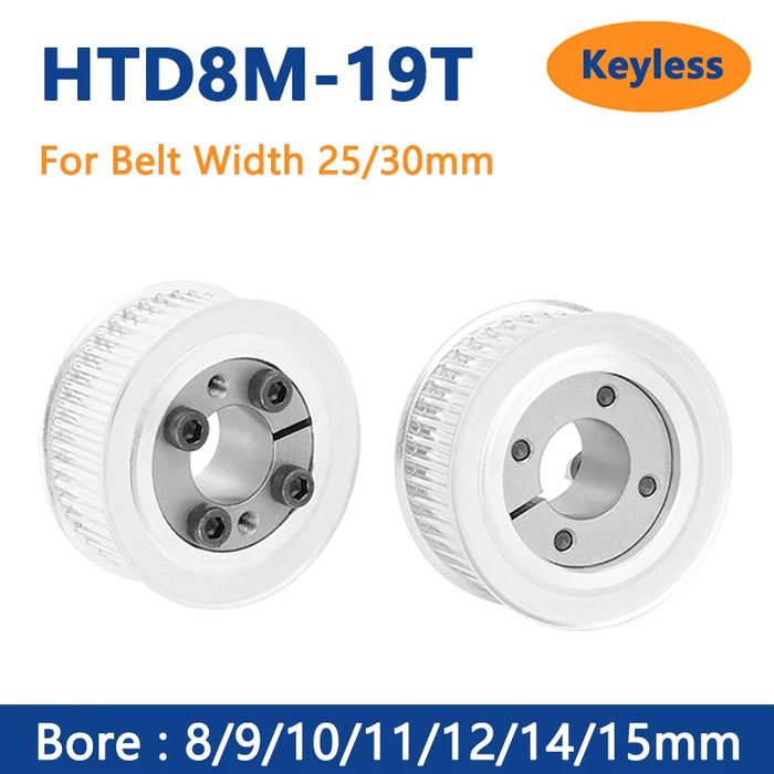 HTD 8M 19T Timing Pulley 8/9/10/11/12/14/15mm Bore Keyless Bushing 19