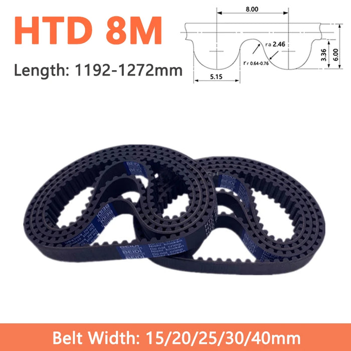 HTD 8M Timing Belt Width 15 20 25 30 40mm (Perimeter): 1192mm to 1272mm