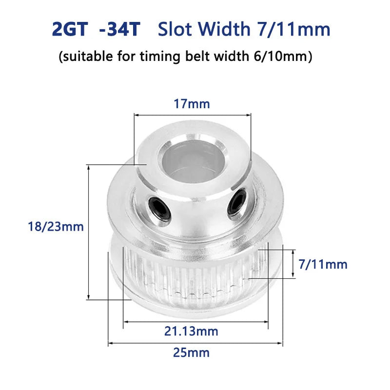 Polea de distribución 2GT 32T 34T 35T diámetro 4 5 6 6,35 8 10 12mm para ancho 