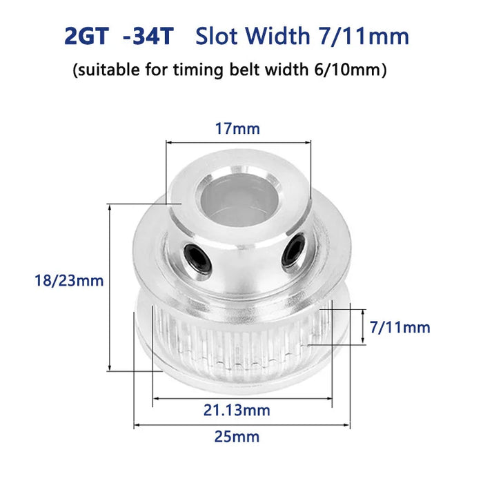 2GT GT2 Timing Pulley With Step – 32T/34T/35T, Bore 4mm to 12mm, Width 6mm/10mm