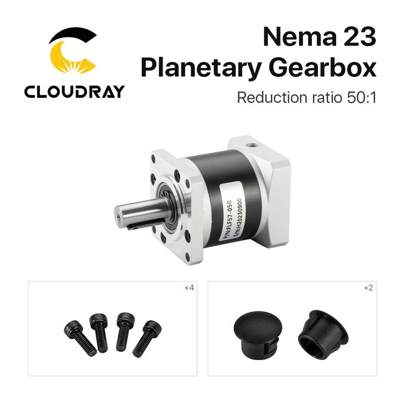 Reductor de velocidad del motor de caja de cambios planetaria Cloudray Nema23 Ratio 50:1 con 