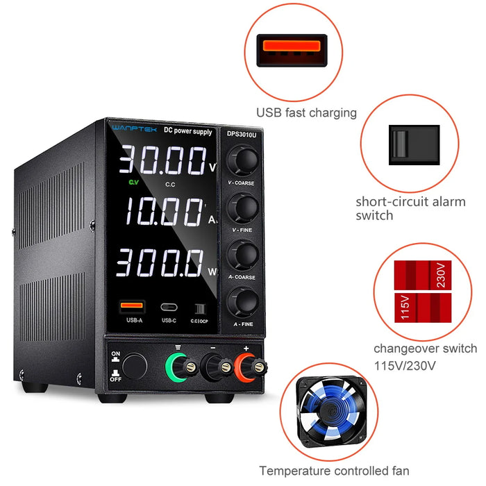 Adjustable DC Power Supply 4-Digit Lab Bench Power Source 30V/60V, 5A/10A