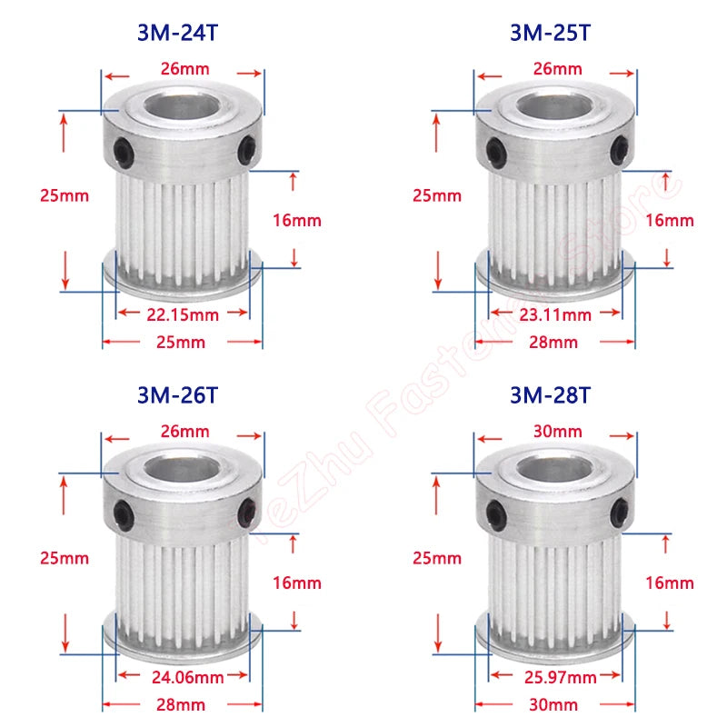 HTD3M Belt Width 15mm 24T-30T Timing Pulley