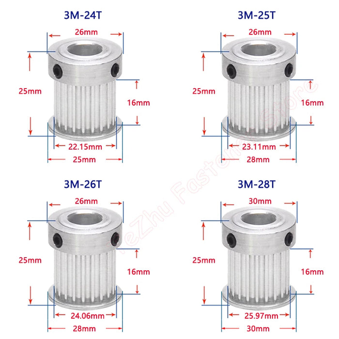 HTD3M Belt Width 15mm 24T-30T Timing Pulley