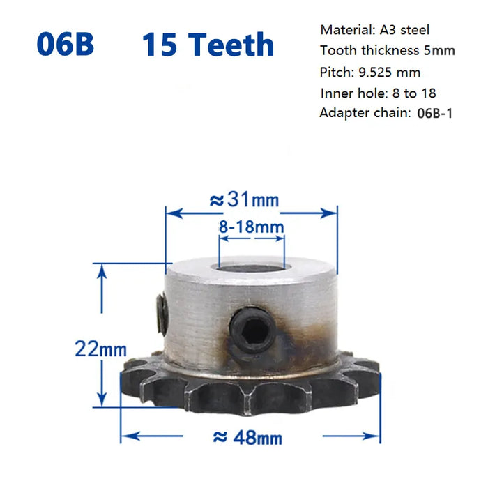 1 piñón 15T 16T 17T 06B para cadena de rodillos 15 16 17 dientes acero A3 