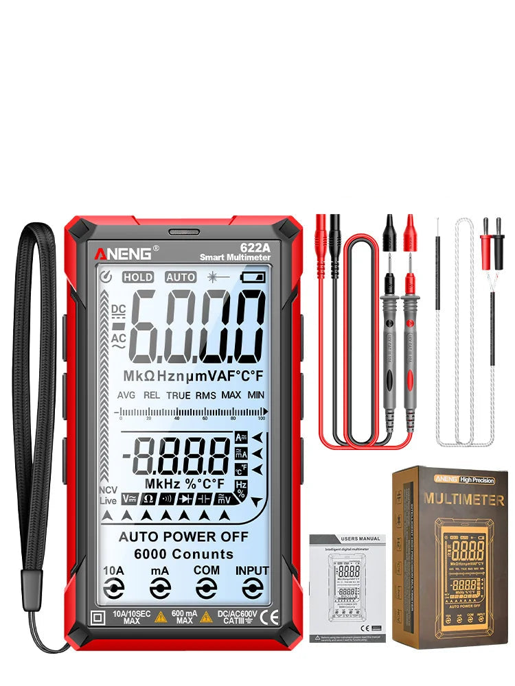 622A Smart Digital Multimeter 6000 Counts with Infrared Laser – Auto Range True RMS, 10A, NCV, Capacitance, Hz, Temperature