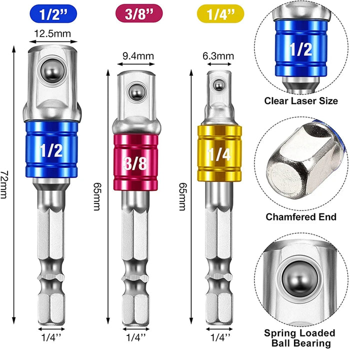 3-Piece Drill Socket Adapter Set – Impact Drill Extension Bits