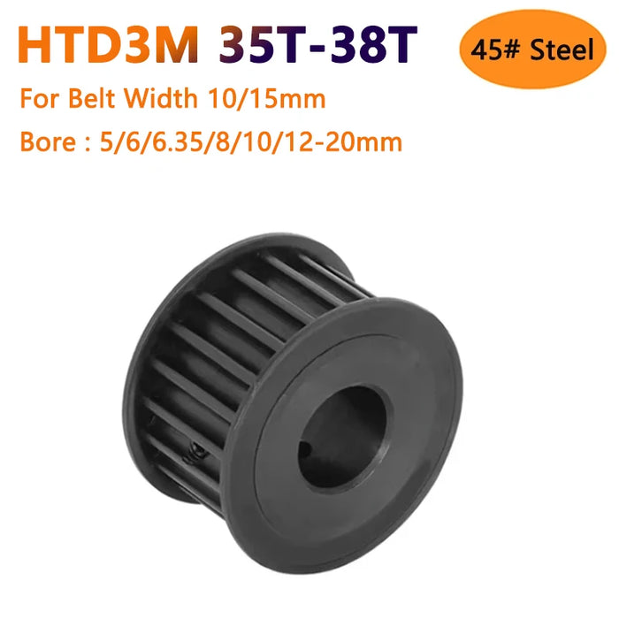 HTD3M 35 36 38 Teeth Black 45# Steel Timing Pulley HTD-3M 35T 36T