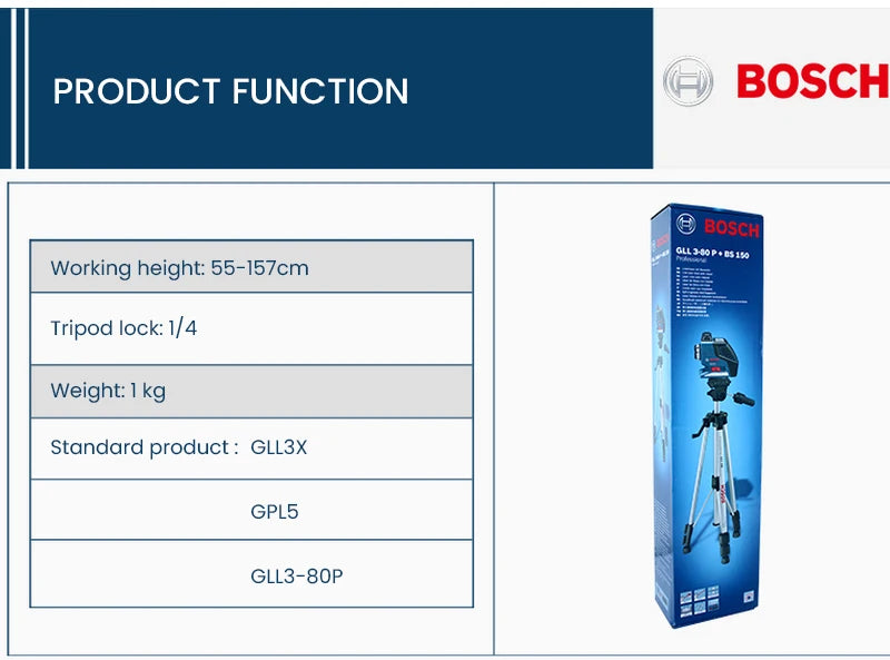 Bosch BT150 Tripod 1/4" – Adjustable 55–157 cm Laser Level Stand