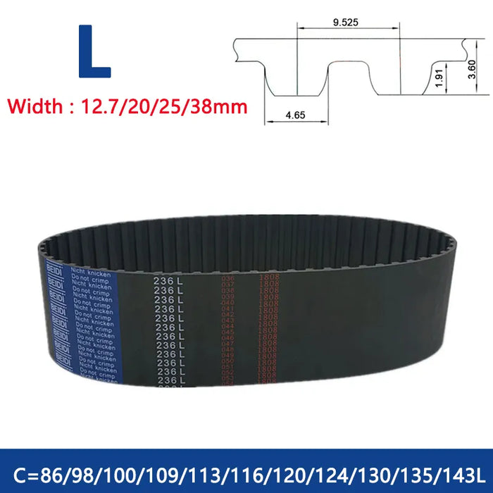 L Timing Belt - 86L to 143L - Rubber Closed Loop Synchronous Belt