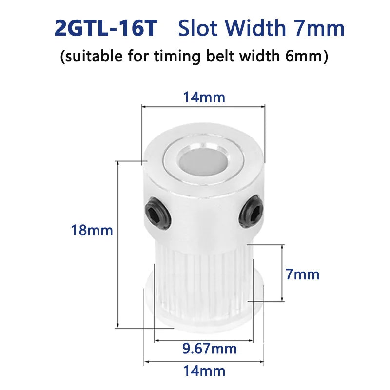 2GT GT2 Timing Pulley – K Type, 16 Teeth, 2mm Pitch, Double Flange