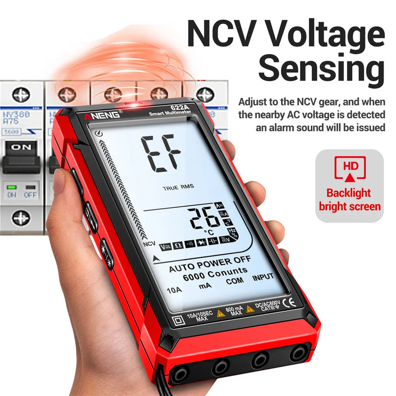 622A Smart Digital Multimeter 6000 Counts with Infrared Laser – Auto Range True RMS, 10A, NCV, Capacitance, Hz, Temperature