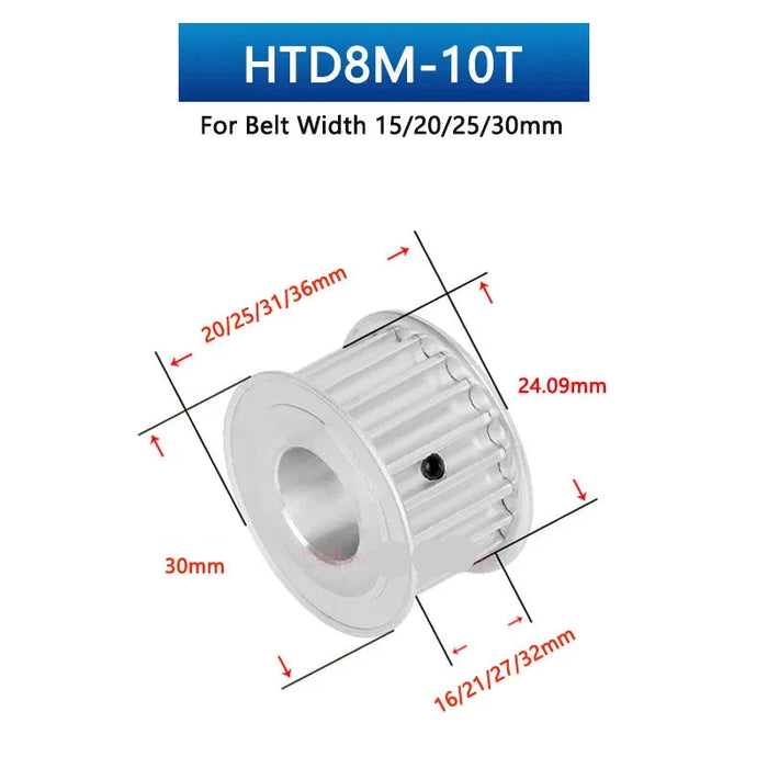 1 polea de distribución HTD8M de 10 dientes, rueda síncrona de aluminio 10T HTD 8M 