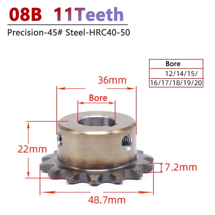 11T 08B Precision Industrial Drive Sprocket Wheel 45# Steel 11