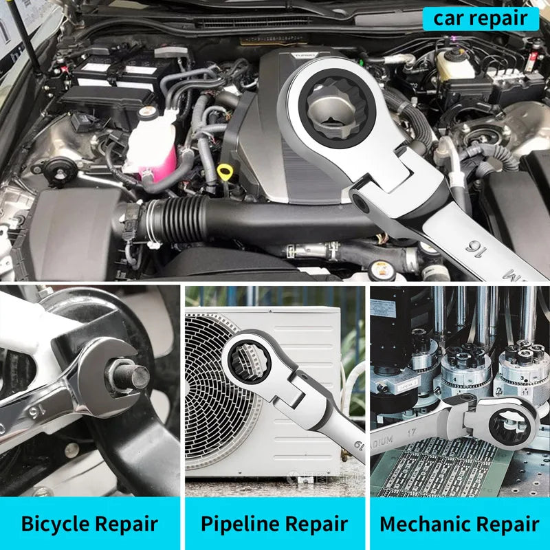 Combination Ratcheting Wrench Set with Flexible Head