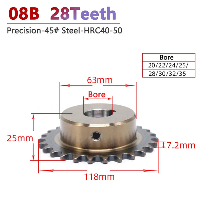 1pc 28T 08B Chain Gear 28 Teeth Precision Industrial Drive Sprocket