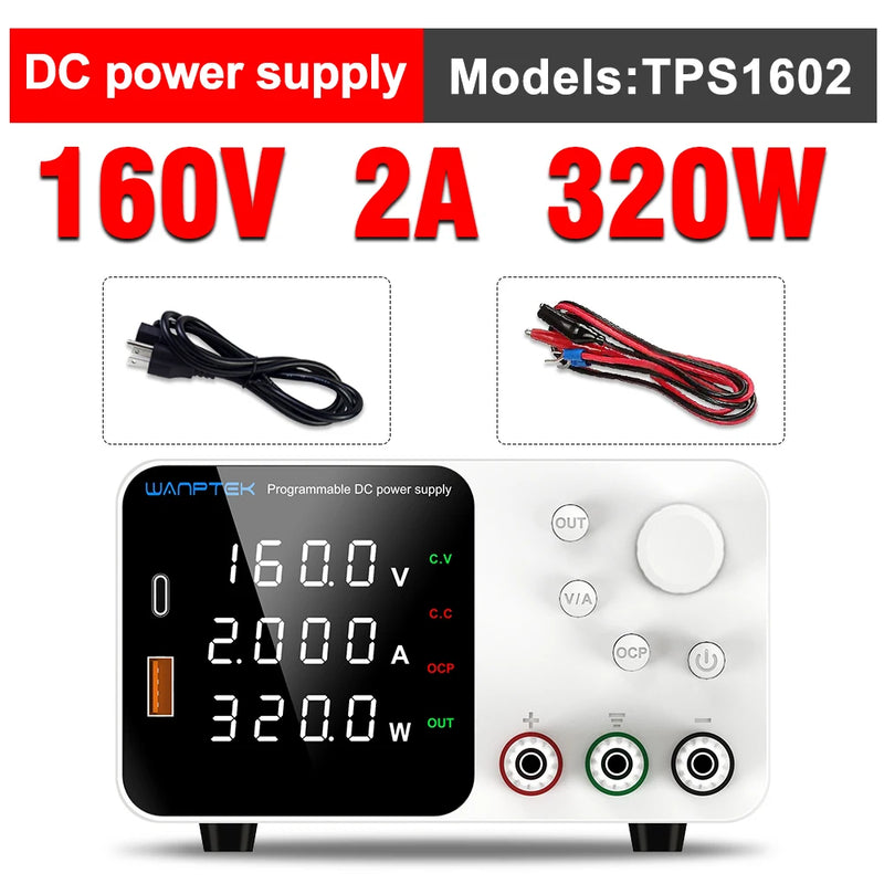 TPS Adjustable DC Bench Power Supply 30V–160V with USB-A & USB-C Digital Display Voltage Regulator