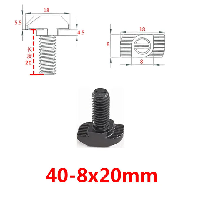 T-Bolt with Flange Nut – Black 2020, 3030, 4040, 4545