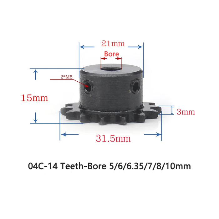 14T 04C Chain Gear – 45# Steel 14 Teeth Industrial Transmission Sprocket