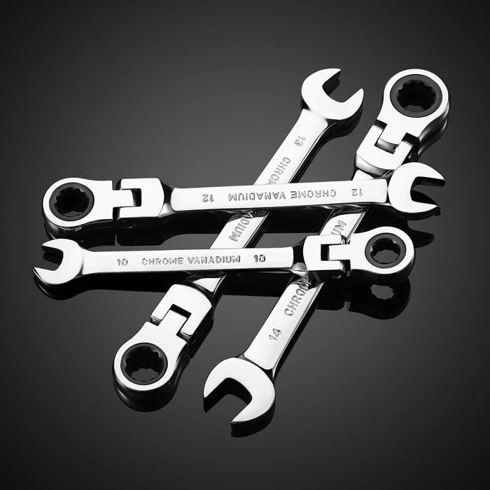 Combination Ratcheting Wrench Set,with Flexible Head,Metric Universal