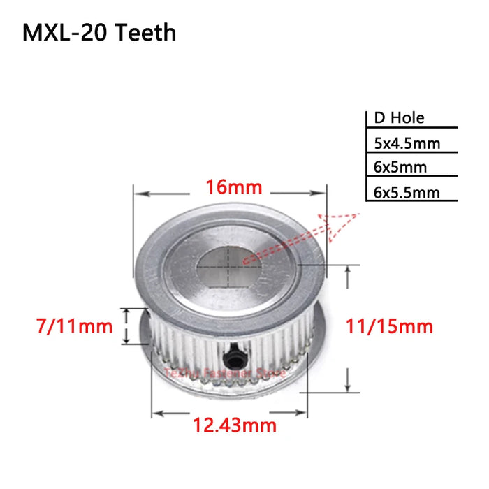 20 22 24 25 Dientes MXL Polea de distribución D Agujero 20T 22T 24T 25T 