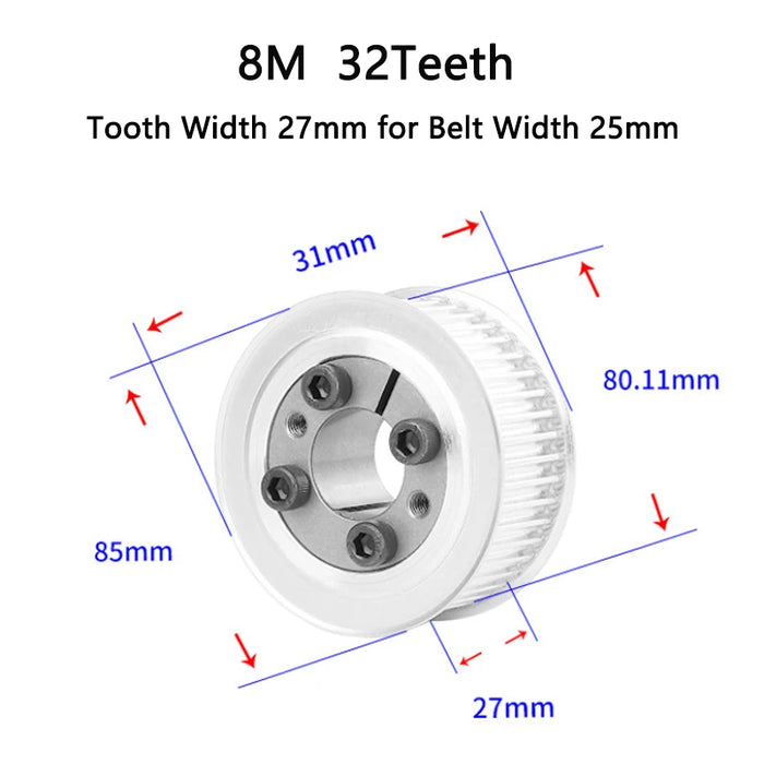 32 Teeth HTD 8M Keyless Timing Pulley with Bushing