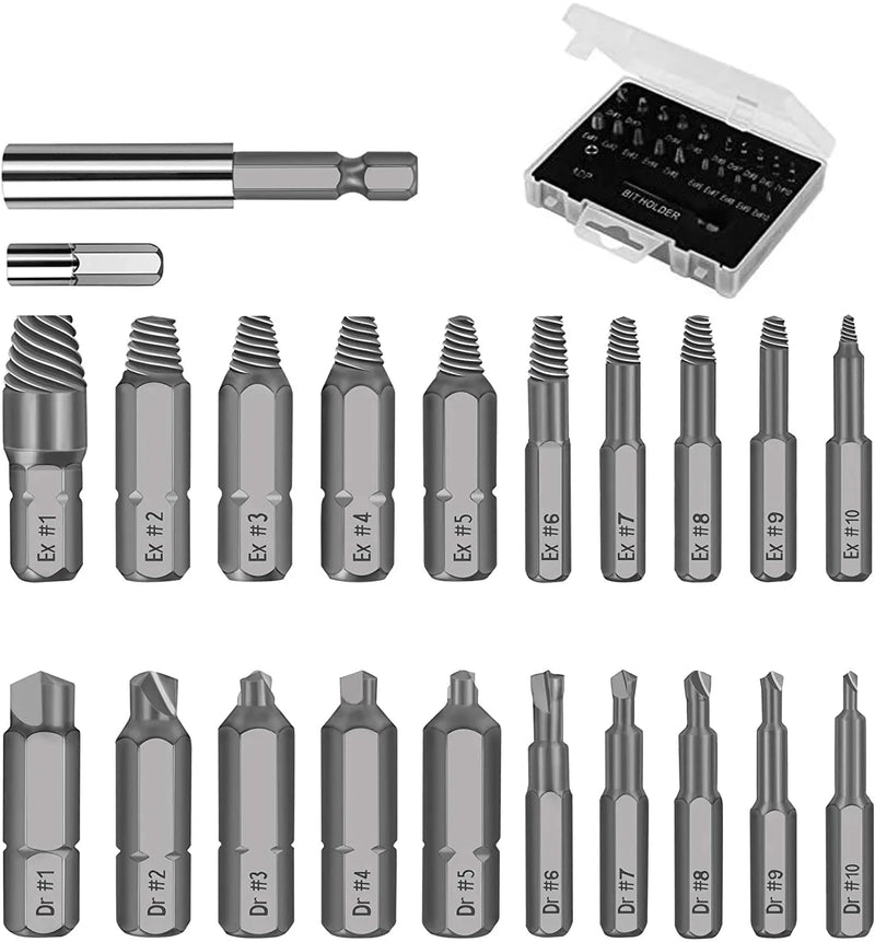 Juego de brocas extractoras de tornillos dañados, 22 Uds., Extractor de tornillos pelados