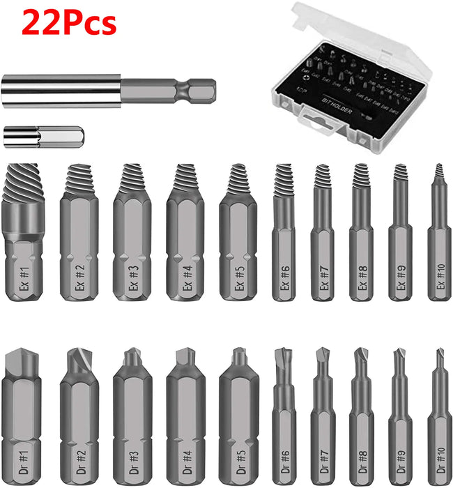 22Pcs Damaged Screw Extractor and Drill Bit Set – Stripped Screw Remover