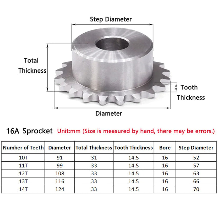 10T-14T 16A Sprocket Wheel for Roller Chain 10 11 12 13 14 Tooth