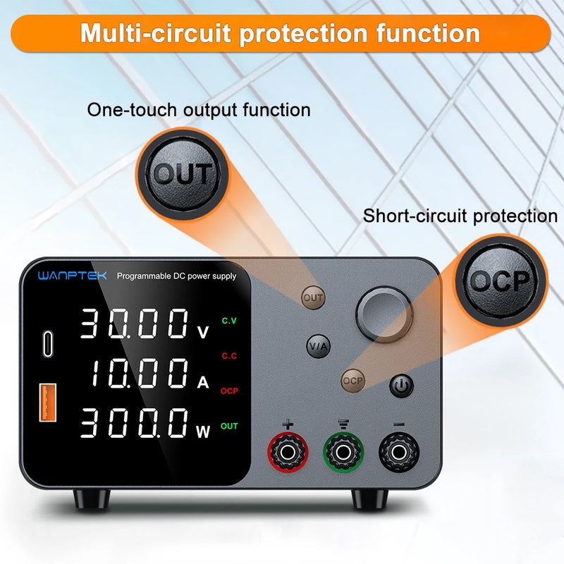 TPS Adjustable DC Bench Power Supply 30V–160V with USB-A & USB-C Digital Display Voltage Regulator